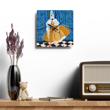 🎭🌹 The Lady Of The Golden Masquerade Acrylic Wall Clock – Art Deco Fashion Elegance