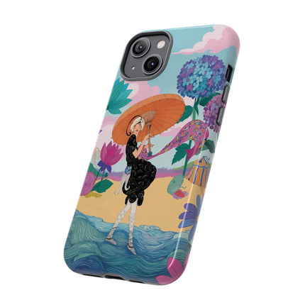 🌊☂️ The Lady Of The Flowered Seashore Phone Case – Art Deco Seaside Fashion