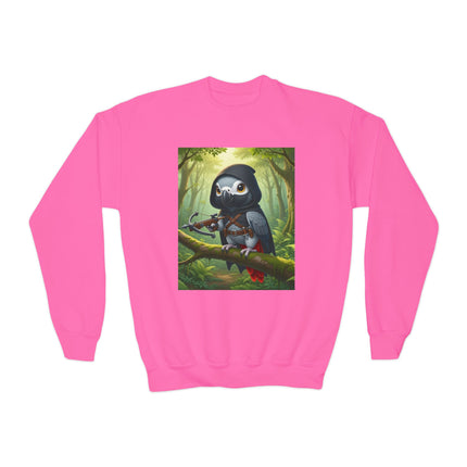 The African Grey Sentinel Youth Crewneck Sweatshirt – Wisdom, Courage & Woodland Adventure