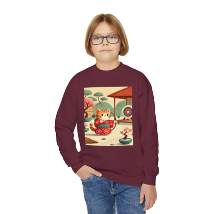 Archer Kitten in the Zen Garden Youth Crewneck Sweatshirt – Focus, Calm & Playful Precision