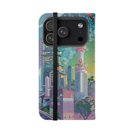 🦜⚡ Tech Plumes Flip Case – Neon Feathers & Futuristic Brilliance