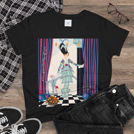 🌸🎭 The Lady Of The Garden Salon Cotton Tee – Art Deco Floral Elegance