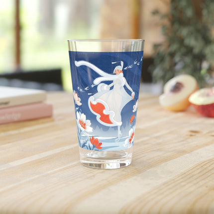 ❄️⛸️ The Winter Skater's Flight Pint Glass – Art Deco Floral Fantasy