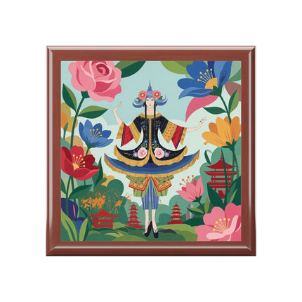 🌸🏯 The Lady Of The Pagoda Garden Jewelry Box – Art Deco Floral Fantasy