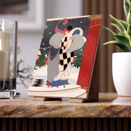 ❄️🎄 The Winter Couture Promenade Ceramic Tile – Art Deco Christmas Elegance