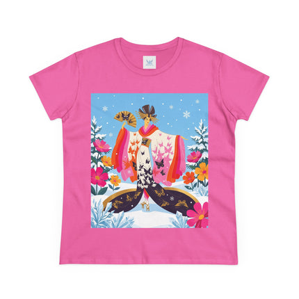🦋❄️ Butterflies In The Snow Cotton Tee – Art Deco Japanese Floral Fantasy