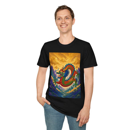 🐉🌄 The Golden Sky Dragon Softstyle T-Shirt – Mystical Mountain Fantasy