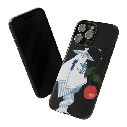 Blue & White Porcelain Geisha Phone Case – Elegant Mystery & Floral Grace