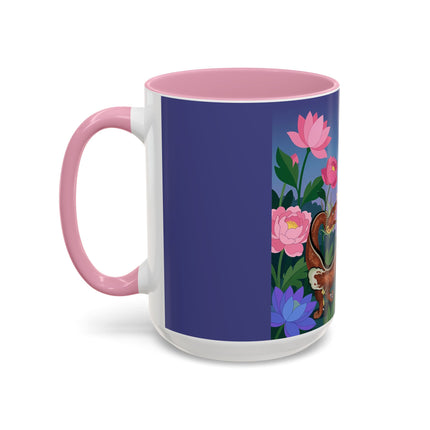 The Lady And The Garden Dragon Colorful Mugs – Art Deco Mythical Botanical Elegance