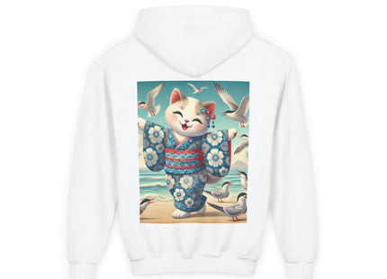 Geisha Kitten by the Seaside Youth Heavy Blend Hooded Sweatshirt