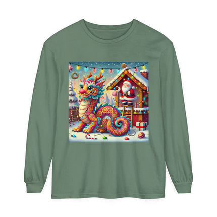 Playful Dragon's Christmas Unisex Garment-dyed Long Sleeve T-Shirt