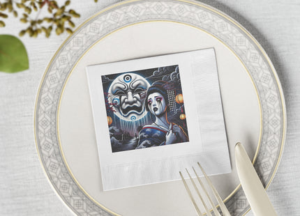 Geisha’s Black Ink Tears White Coined Napkins
