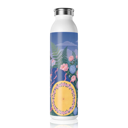 🌸👒 The Enchanted Flower Garden Promenade Slim Water Bottle – Art Deco Floral Elegance