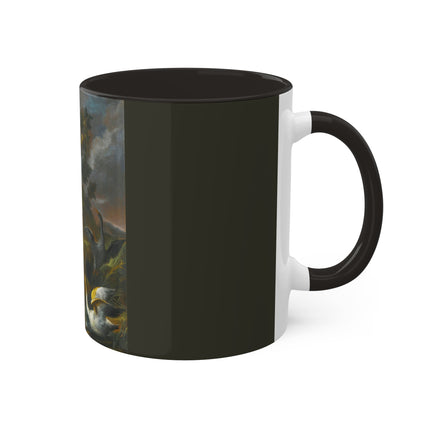 Still Life With Birds Beside An Ornate Fountain by Nicola Casissa Colorful Mugs, 11oz