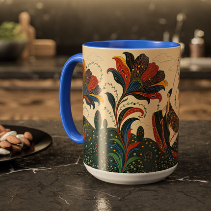 🌺🦋 The Enchanted Floral Voyage Colorful Mug – Art Deco Botanical Whimsy
