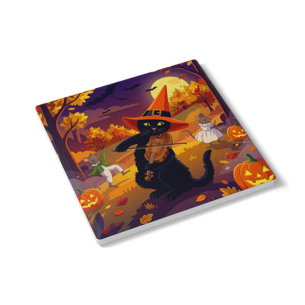 🐈‍⬛🎻 The Black Cat’s Moonlit Melody Ceramic Coaster – Whimsical Halloween Music