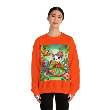 Parrot Dance of the Geisha Kitten Heavy Blend™ Crewneck Sweatshirt