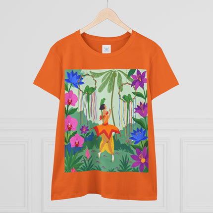 🌺🦜 The Tropical Garden Serenade Cotton Tee – Colorful Art Deco Fantasy