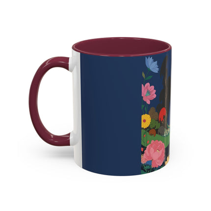 The Lady And The Crimson Moonbird Colorful Mugs – Art Deco Whimsical Garden Elegance