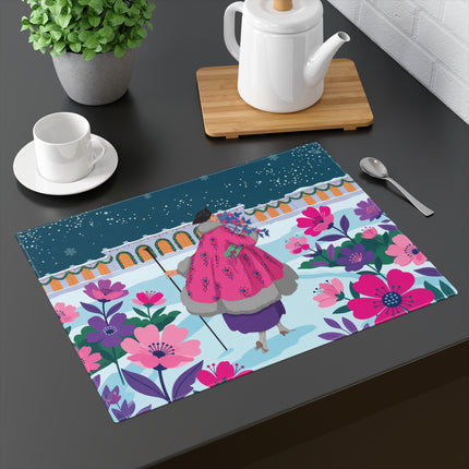 🌸❄️ The Lady Of The Winter Flower Garden Placemat – Art Deco Christmas Elegance
