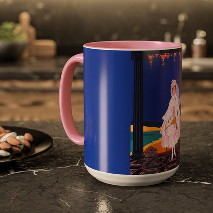 The Moonlit Promenade Colorful Mug (11oz, 15oz) – Blush Elegance, Coastal Romance & Art Deco Style
