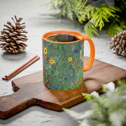 Farm Garden with Sunflowers by Gustav Klimt Colorful Mugs (11oz, 15oz)
