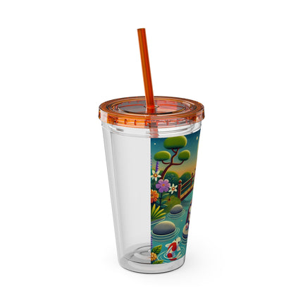Melodic Kitten by the Koi Pond Sunsplash Tumbler with Straw, 16oz
