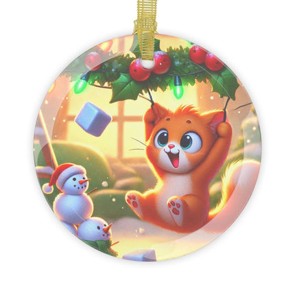 Naughty or Nice Kitten Christmas Glass Ornament