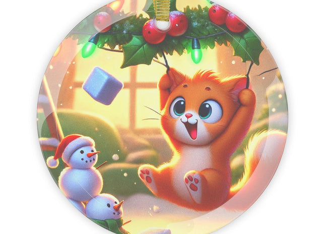 Naughty or Nice Kitten Christmas Glass Ornament