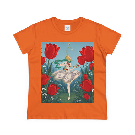 🌷🩰 The Scarlet Tulip Ballet Cotton Tee – Art Deco Floral Whimsy