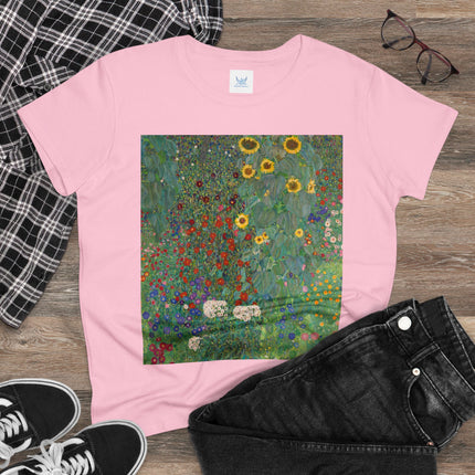 Farm Garden with Sunflowers by Gustav Klimt Women's Midweight Cotton Tee
