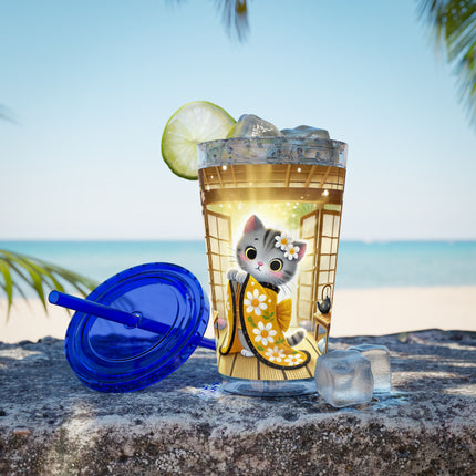 Playful Kitten in the Tea Room Sunsplash Tumbler with Straw, 16oz