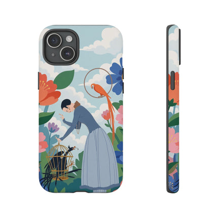 🦜🌺 The Lady Of The Garden Aviary Phone Case – Art Deco Floral Whimsy