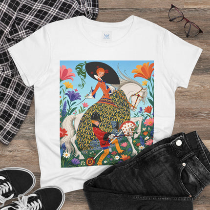 🐎🌸 The Enchanted Garden Riders Cotton Tee – Art Deco Equestrian Whimsy