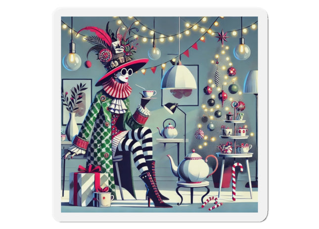 Whimsical Christmas Tea Party Die-Cut Magnets (5 Sizes)