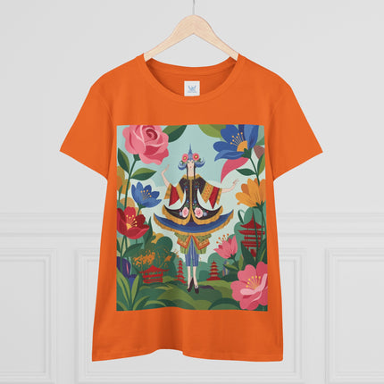 🌸🏯 The Pagoda Garden Enchantress Cotton Tee – Colorful Art Deco Fashion Fantasy