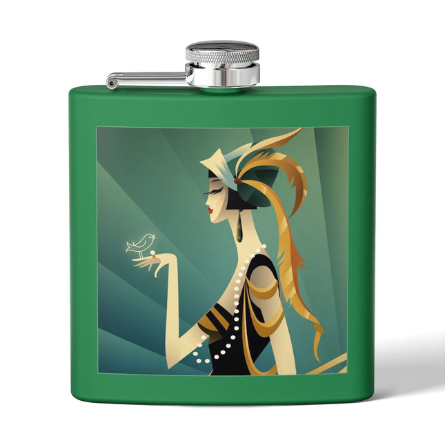 Art Deco Flapper with Bird Flask – Elegant Glamour & Timeless Style