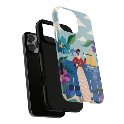 🌊🔭 The Lady Of The Seaside Lookout Phone Case – Art Deco Nautical Adventure