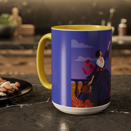 The Dawn Serenade Colorful Mug (11oz, 15oz) – Rooster Beauty, Morning Charm & Art Deco Elegance