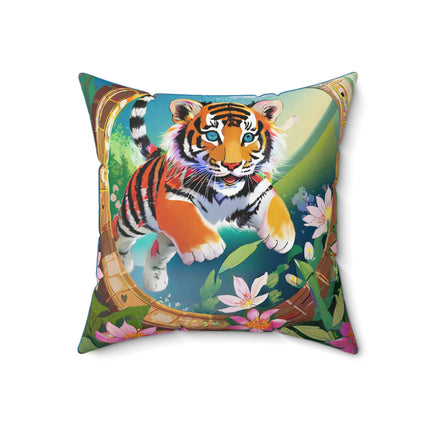 Majestic Tiger Cub Spun Polyester Square Pillow