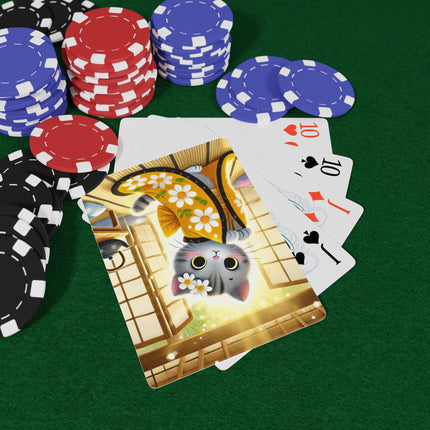 Playful Kitten in the Tea Room Playing Cards