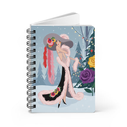 🌹❄️ The Lady Of The Winter Rose Lights Spiral Notebook – Art Deco Holiday Elegance