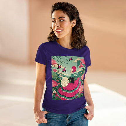 🐦🌺 The Garden Of Flying Birds Cotton Tee – Art Deco Floral Whimsy