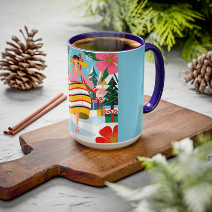 🌼🎄 The Christmas Blossom Belle Colorful Mug – Colorful Art Deco Holiday Fantasy