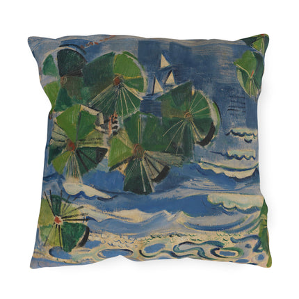Lake with Pine Branch (Baltic Sea) by Oskar Moll Outdoor Pillows