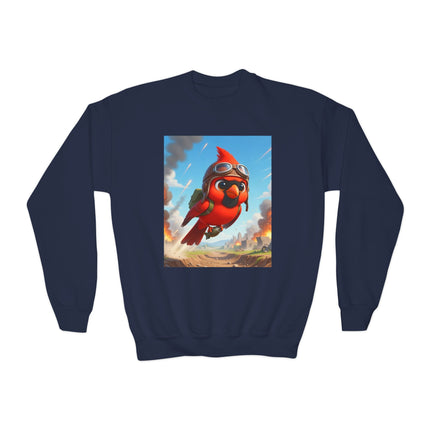 Cardinal Dive Bomber Youth Crewneck Sweatshirt – Action, Courage & High-Flying Adventure