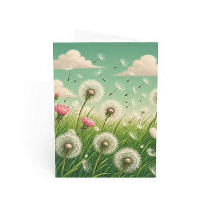 🌸🌬️ The Dandelion Wishes Kitten Greeting Card – Whimsical Floral Meadow
