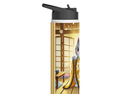 Playful Kitten in the Tea Room Stainless Steel Water Bottle, Standard Lid