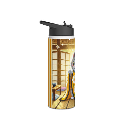 Playful Kitten in the Tea Room Stainless Steel Water Bottle, Standard Lid