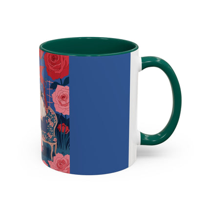 The Lady And The Scarlet Macaw Colorful Mugs – Art Deco Floral Elegance
